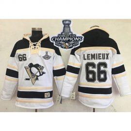 Pittsburgh Penguins #66 Mario Lemieux White Sawyer Hooded Sweatshirt 2017 Stanley Cup Finals Champions Stitched NHL Jersey