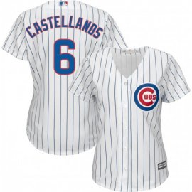 Chicago Cubs #6 Nicholas Castellanos White(Blue Strip) Home Womens Stitched MLB Jersey
