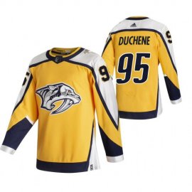 Nashville Predators #95 Matt Duchene Yellow Mens Adidas 2020-21 Reverse Retro Alternate NHL Jersey