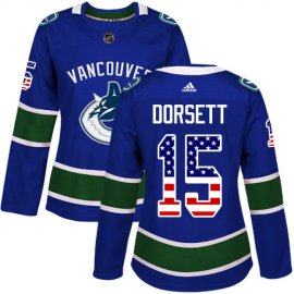 Adidas Vancouver Canucks #15 Derek Dorsett Blue Home Authentic USA Flag Womens Stitched NHL Jersey