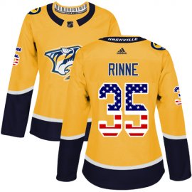 Adidas Nashville Predators #35 Pekka Rinne Yellow Home Authentic USA Flag Womens Stitched NHL Jersey