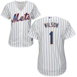 New York Mets #1 Mookie Wilson White(Blue Strip) Home Womens Stitched MLB Jersey