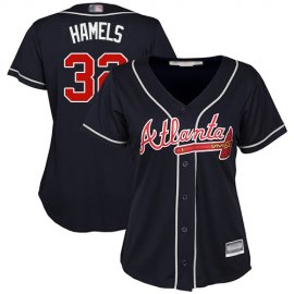 Atlanta Braves #32 Cole Hamels Navy Blue Alternate Womens Stitched MLB Jersey