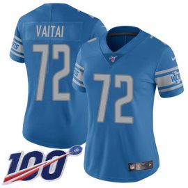 Nike Detroit Lions #72 Halapoulivaati Vaitai Blue Team Color Womens Stitched NFL 100th Season Vapor Untouchable Limited Jersey