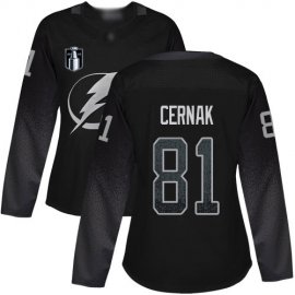 Adidas Tampa Bay Lightning #81 Erik Cernak Black 2022 Stanley Cup Final Patch Womens Alternate Authentic Stitched NHL Jersey Womens