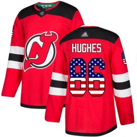 Adidas New Jersey Devils #86 Jack Hughes Red Home Authentic USA Flag Stitched NHL Jersey