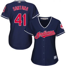 Cleveland Indians #41 Carlos Santana Navy Blue Alternate Womens Stitched MLB Jersey