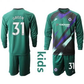 Chelsea #31 Green Green Goalkeeper Long Sleeves Kid Soccer Club Jersey