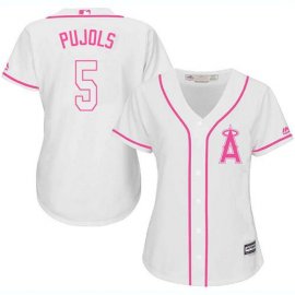 Los Angeles Angels #5 Albert Pujols White/Pink Fashion Womens Stitched MLB Jersey