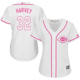 Cincinnati Reds #32 Matt Harvey White/Pink Fashion Womens Stitched MLB Jersey