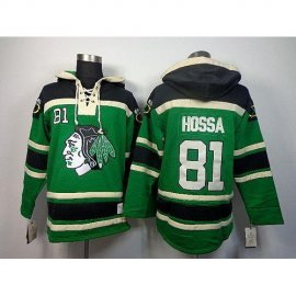 Chicago Blackhawks #81 Marian Hossa Green St. Patricks Day McNary Lace Hoodie Stitched NHL Jersey