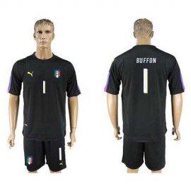 Italy #1 Buffon Black Goalkeeper Soccer Country Jersey