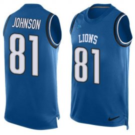 Nike Detroit Lions #81 Calvin Johnson Blue Team Color Mens Stitched NFL Limited Tank Top Jersey