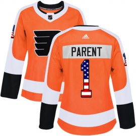 Adidas Philadelphia Flyers #1 Bernie Parent Orange Home Authentic USA Flag Womens Stitched NHL Jersey