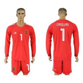 Spain #1 Casillas Red Long Sleeves Goalkeeper Soccer Country Jersey
