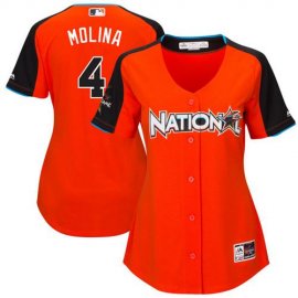 St.Louis Cardinals #4 Yadier Molina Orange 2017 All-Star National League Womens Stitched MLB Jersey