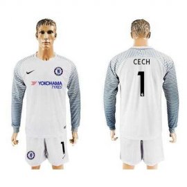 Chelsea #1 Cech White Goalkeeper Long Sleeves Soccer Club Jersey