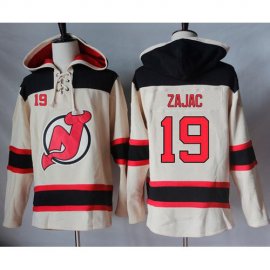 New Jersey Devils #19 Travis Zajac Cream Sawyer Hooded Sweatshirt Stitched NHL Jersey