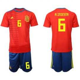 Spain #6 A.Iniesta Home Soccer Country Jersey