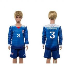 USA #3 Rampone Away Long Sleeves Kid Soccer Country Jersey