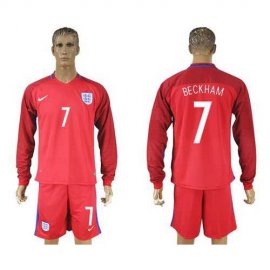 England #7 Beckham Away Long Sleeves Soccer Country Jersey