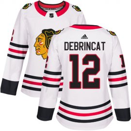 Adidas Chicago Blackhawks #12 Alex DeBrincat White Road Authentic Womens Stitched NHL Jersey