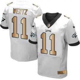 Nike Philadelphia Eagles #11 Carson Wentz White Mens Stitched NFL New Elite Gold Jersey