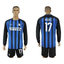 Inter Milan #17 Medel Home Long Sleeves Soccer Club Jersey