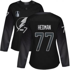 Adidas Tampa Bay Lightning #77 Victor Hedman Black 2022 Stanley Cup Final Patch Womens Alternate Authentic Stitched NHL Jersey Womens