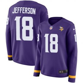 Nike Minnesota Vikings #18 Justin Jefferson Purple Team Color Womens Stitched NFL Limited Therma Long Sleeve Jersey