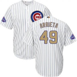 Chicago Cubs #49 Jake Arrieta White(Blue Strip) 2017 Gold Program Cool Base Stitched Youth MLB Jersey