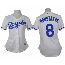 Kansas City Royals #8 Mike Moustakas White Home Womens Stitched MLB Jersey