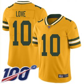 Nike Green Bay Packers #10 Jordan Love Gold Mens Stitched NFL Limited Inverted Legend 100th Season Jersey