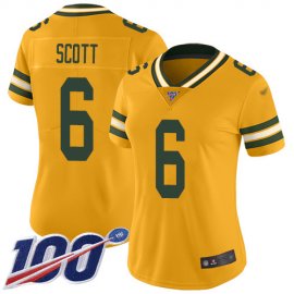 Nike Green Bay Packers #6 JK Scott Yellow Womens Stitched NFL Limited Rush 100th Season Jersey