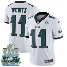 Nike Philadelphia Eagles #11 Carson Wentz White Super Bowl LII Champions Mens Stitched NFL Vapor Untouchable Limited Jersey