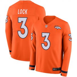 Nike Denver Broncos #3 Drew Lock Orange Team Color Youth Stitched NFL Limited Therma Long Sleeve Jersey