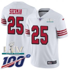 Nike San Francisco 49ers #25 Richard Sherman White Super Bowl LIV 2020 Rush Mens Stitched NFL Limited 100th Season Jersey