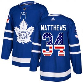 Adidas Toronto Maple Leafs #34 Auston Matthews Blue Home Authentic USA Flag Stitched NHL Jersey