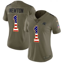 Nike Carolina Panthers #1 Cam Newton Olive/USA Flag Womens Stitched NFL Limited 2017 Salute to Service Jersey