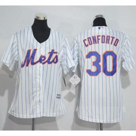New York Mets #30 Michael Conforto White(Blue Strip) Womens Home Stitched MLB Jersey