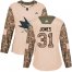 Adidas San Jose Sharks #31 Martin Jones Camo Authentic 2017 Veterans Day Womens Stitched NHL Jersey