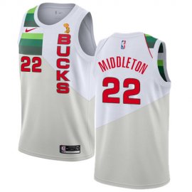 Nike Milwaukee Bucks #22 Khris Middleton 2021 NBA Finals Champions Swingman Earned Edition Jersey White Mens