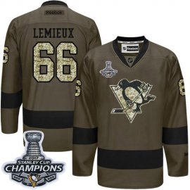Pittsburgh Penguins #66 Mario Lemieux Green Salute to Service 2017 Stanley Cup Finals Champions Stitched NHL Jersey