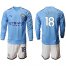 Manchester City #18 Delph Home Long Sleeves Soccer Club Jersey