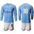 Manchester City #18 Delph Home Long Sleeves Soccer Club Jersey