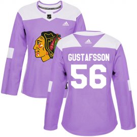 Adidas Chicago Blackhawks #56 Erik Gustafsson Purple Authentic Fights Cancer Womens Stitched NHL Jersey