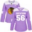 Adidas Chicago Blackhawks #56 Erik Gustafsson Purple Authentic Fights Cancer Womens Stitched NHL Jersey