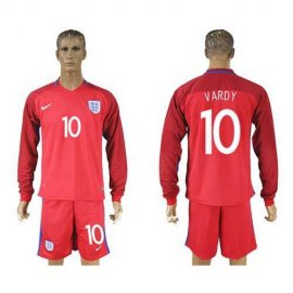 England #10 Vardy Away Long Sleeves Soccer Country Jersey