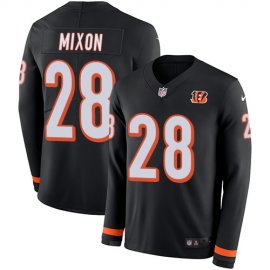 Nike Cincinnati Bengals #28 Joe Mixon Black Team Color Mens Stitched NFL Limited Therma Long Sleeve Jersey