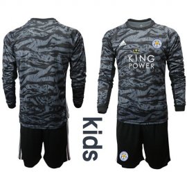 Leicester City Blank Black Goalkeeper Long Sleeves Kid Soccer Club Jersey